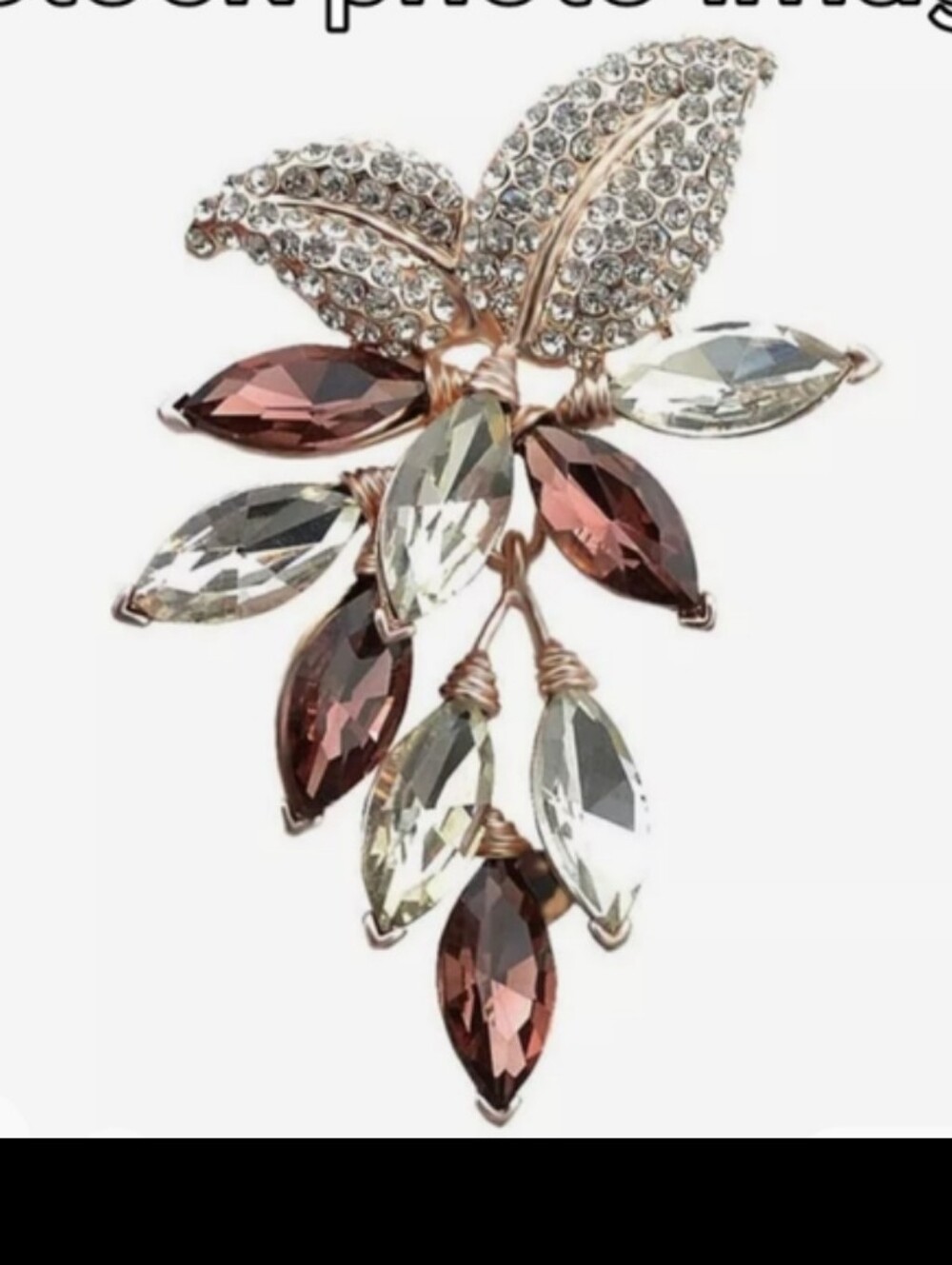 Garnet Crystal Floral leaf Gold Brooch